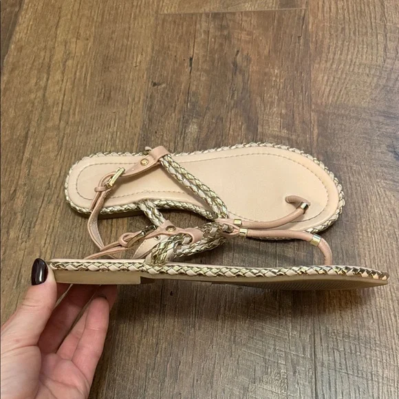 Aldo Blush Braided T-Strap Sandals with Gold Trim - Picture 7 of 7